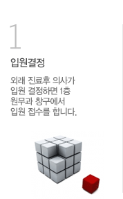 입원결정 외래 진료후 의사가 입원 결정하면 1층 원무과 창구에서 입원 접수를 합니다