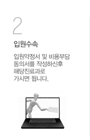 입원수속 입원약정서 및 비용부담동의서를 작성하신후 해당진료과로 가시면 됩니다.